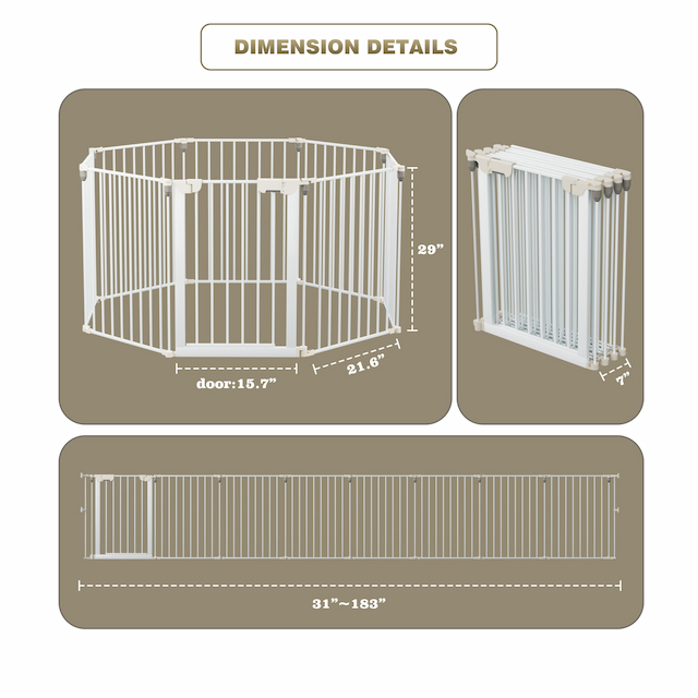 Luxury Metal play pet Gate in 6 Panels or 8 Panels in color White